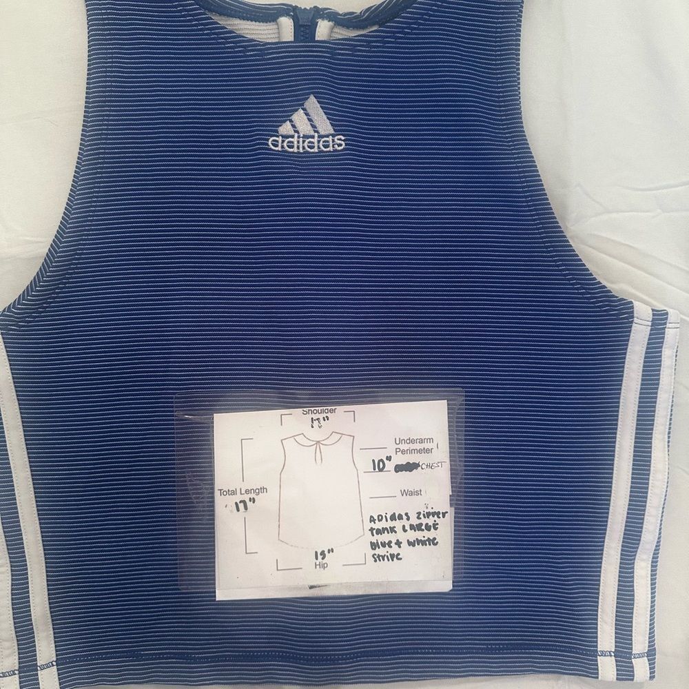 Adidas Blue and White Striped Zippable Ribbed Crop Top Size L - Picture 4 of 9